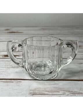 Vintage Clear Cut Glass Ribbed Design Sugar Bowl